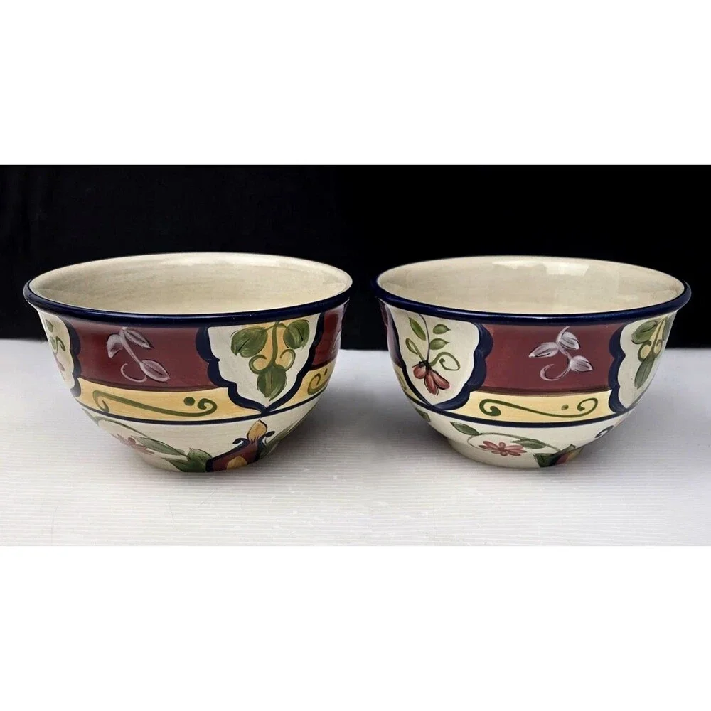 Pier 1 Imports Vallarta Soup Cereal Bowl Earthenware Hand Painted 6” Set of 2